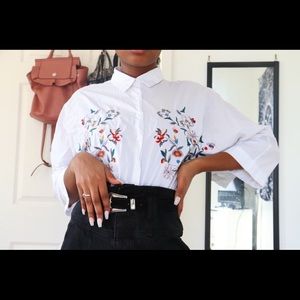 Floral Embroidered Button-Up